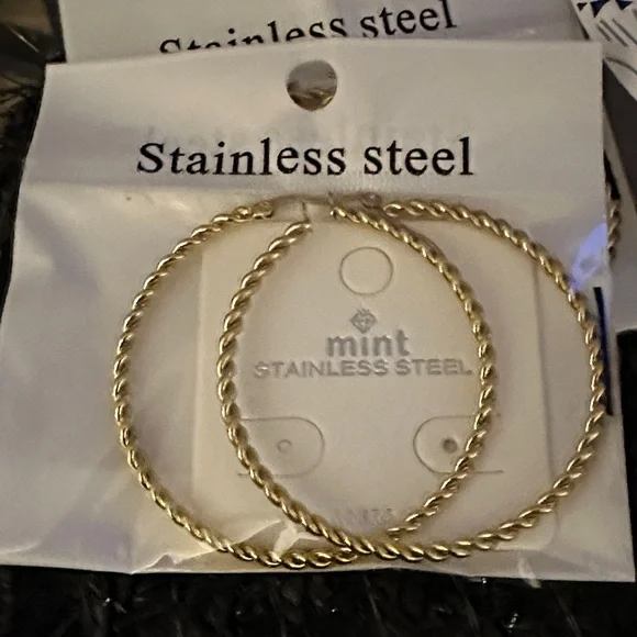 Mint Twisted Gold Hoop Earrings - Picture 1 of 1